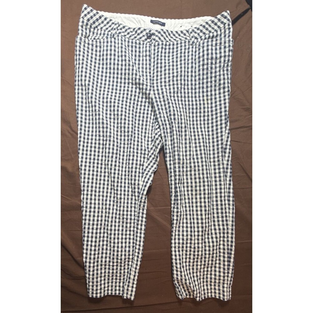 Lands' End Women's Size 16 High Rise Straight Leg Crop Pants Black White Check